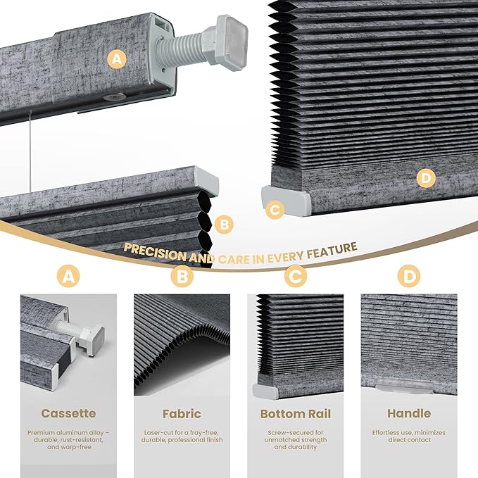 Boolegon No Drill No Tools Cellular Shades Top Down Bottom Up Honeycomb Blinds - Image 6
