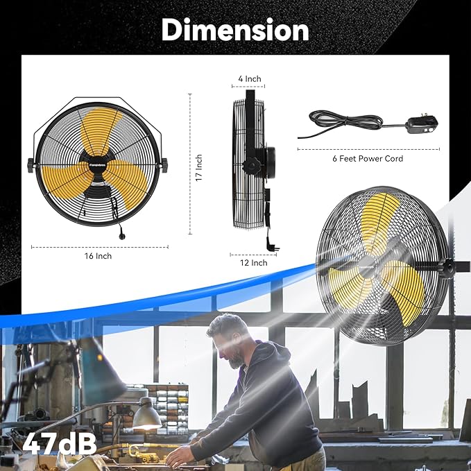 2600 CFM 14 inch Outdoor High Velocity Wall Mounted Fan, 3-Speed Metal Fans - Image 3