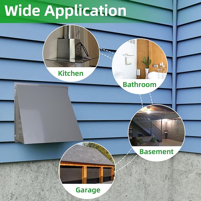 8 inch Hooded Wall Vent with Screen and Damper, Wall Vent Cover Exhaust Vent - Image 7