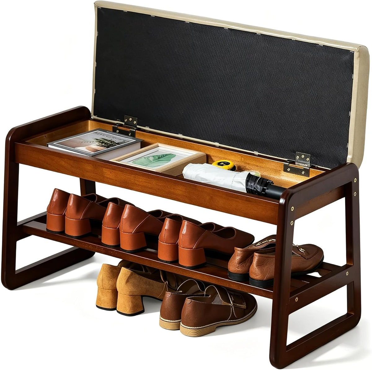 sobibo solid wood shoe rack bench with flip-top, main product view