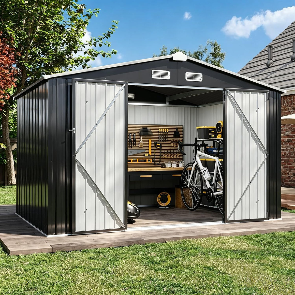 aoxun 8x6 ft outdoor metal storage shed with, main product view