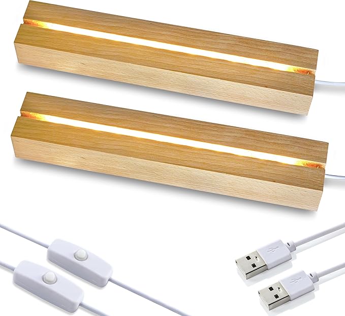 ZEERSHEE 2 Pcs 9.4 Inch Wooden Rectangle LED Light Display Pedestal by ForCrystalLovers