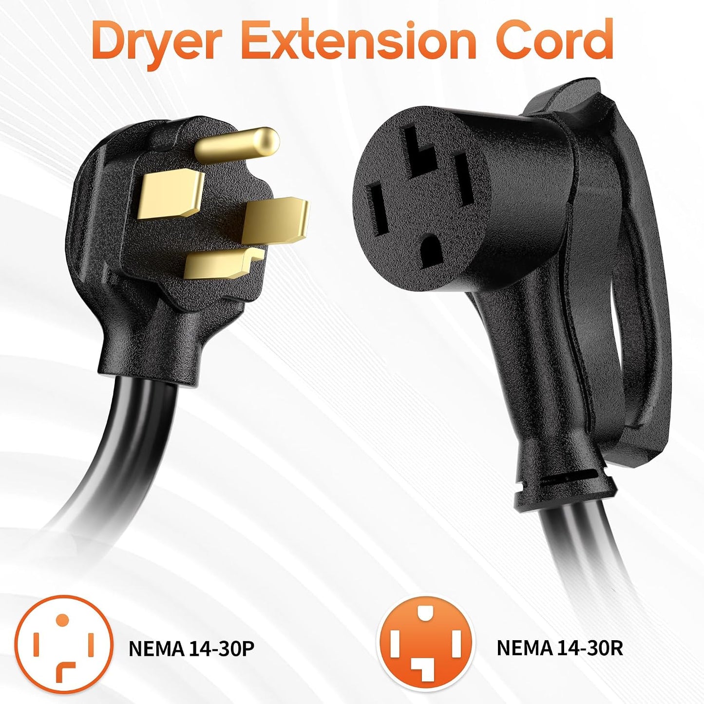 25FT 4 Prong Dryer Extension Cord, 30 AMP 10/4 Gauge, Black | NEMA 14-30P to 14-30R, Pure Copper 4-Wire, Dryer Extension Cord 4 Prong, Waterproof STW Jacket, ETL Listed, Heavy Duty