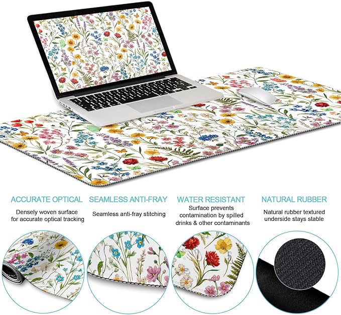 LIMKRIAN Floral Mouse Pad Set Large Desk Mat - Image 3