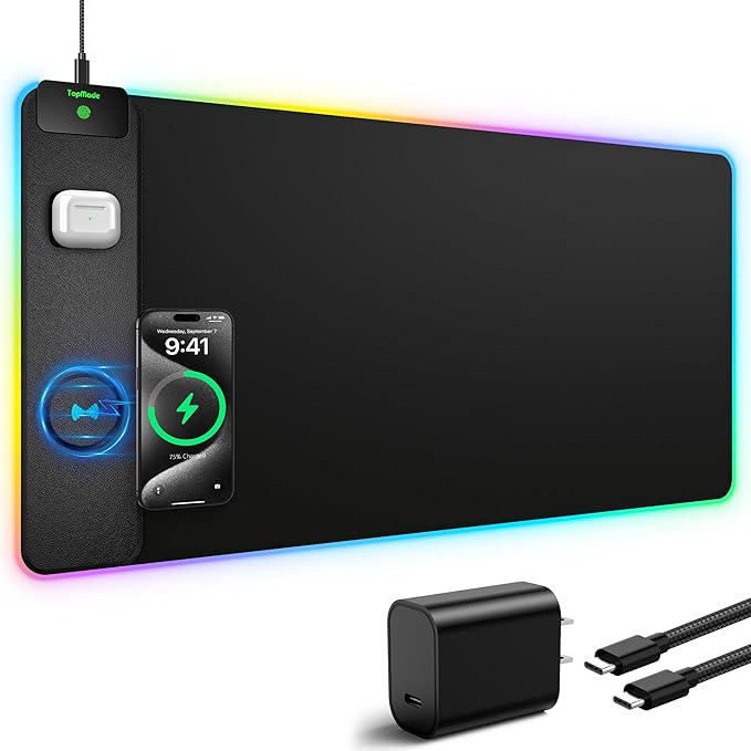 TopMade Wireless Charging Mouse Pad, RGB Gaming Mousepad Home Office Desk Pad - Image 2