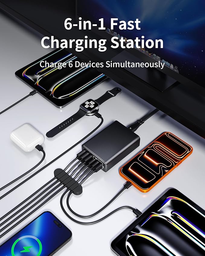 USB C Fast Charger, 105W GaN 6-Port Desktop USB Charging Station Hub, USB C - Image 3