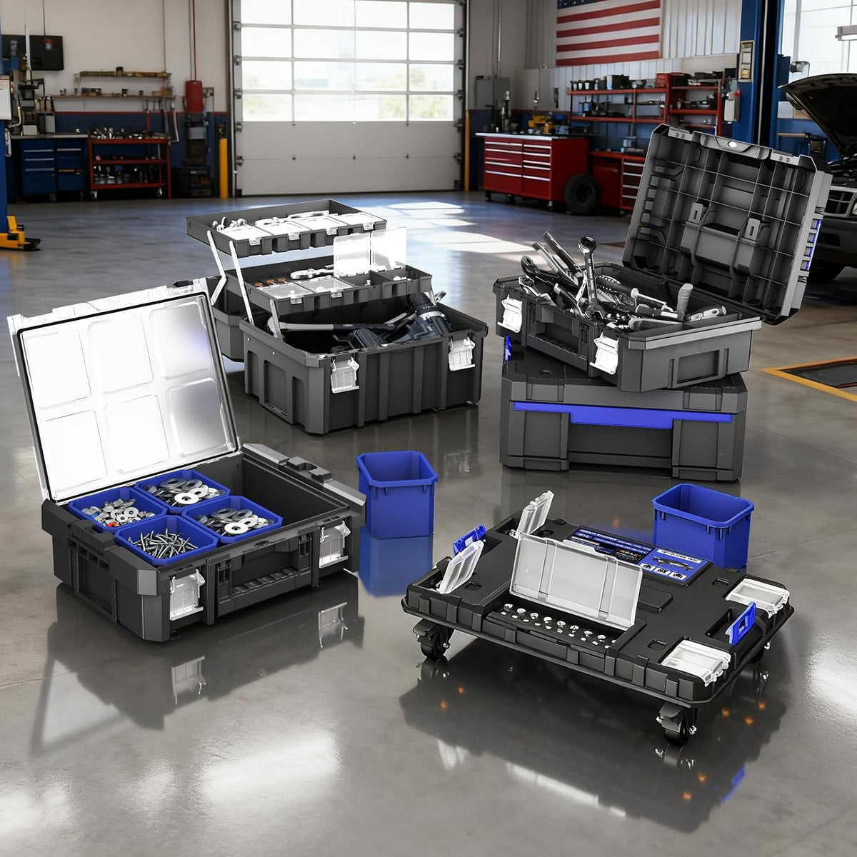 airaj 4 tier rolling tool box with wheels shown in use