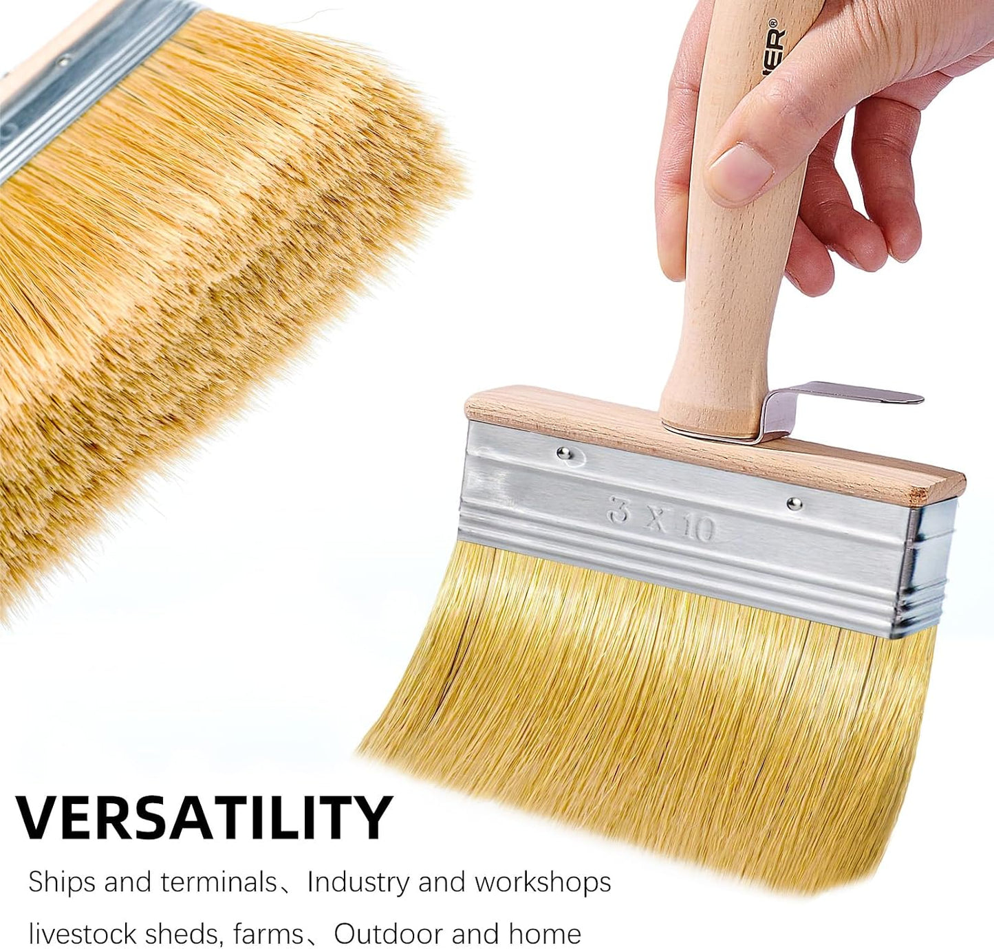 Wesquer Limewash Paint Brush Set 2 Pack Deck Stain Brush | Detachable handle synthetic bristles for deck fence furniture interior exterior staining projects