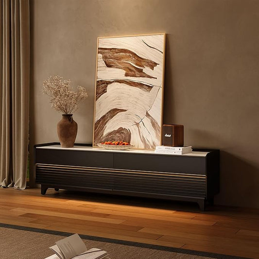 POVISON Fully-Assembled Mid Century Glossy Sintered Stone Tabletop TV Stand by POVISON