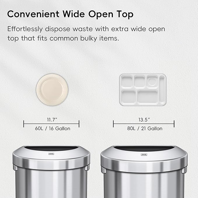 EKO Urban 21 Gallon Semi-Round Open Top Waste Bin, Stainless Steel Half Round - Image 5