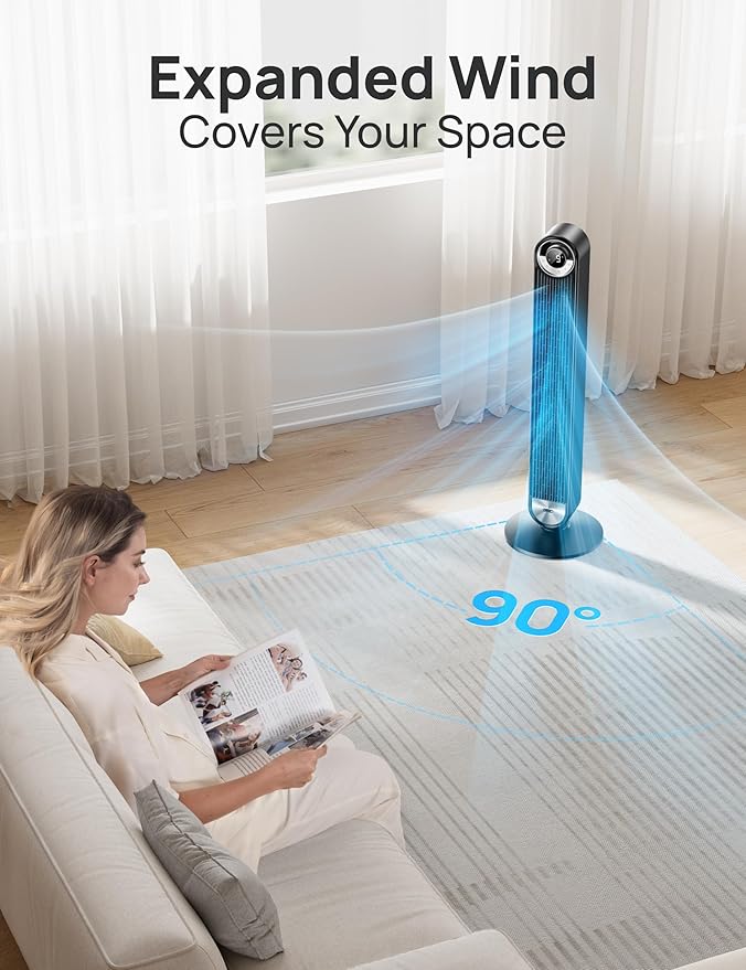 Dreo Tower Fan for Bedroom, Upgraded DC 9 Speeds 25dB Ultra-Quiet Floor Fan - Image 5