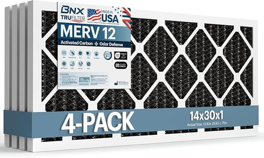 BNX TruFilter 14x30x1 MERV 12 Odor Defense AC Furnace Air Filter by BNX