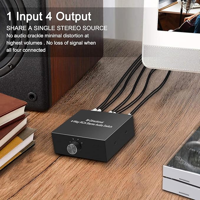 4-Way Stereo L/R Sound Channel Bi-Directional Audio Switcher, 1 in 4 Out or 4 - Image 7