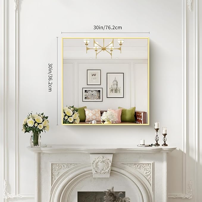 Gold Bathroom Mirror for Wall, 30x30 Inch Rectangle Mirrors - Image 7