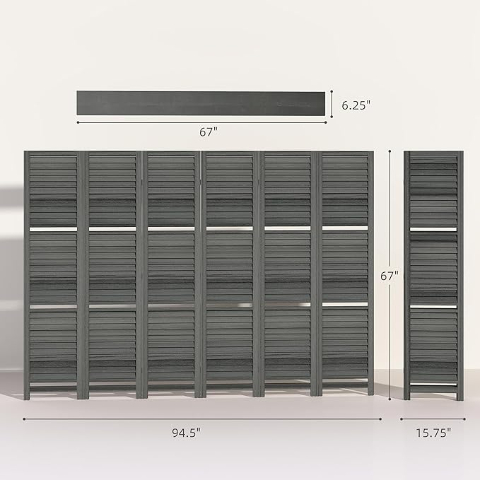 HOMCOM Room Divider, 6 Panel 67" Tall Wood Privacy Screen - Image 7