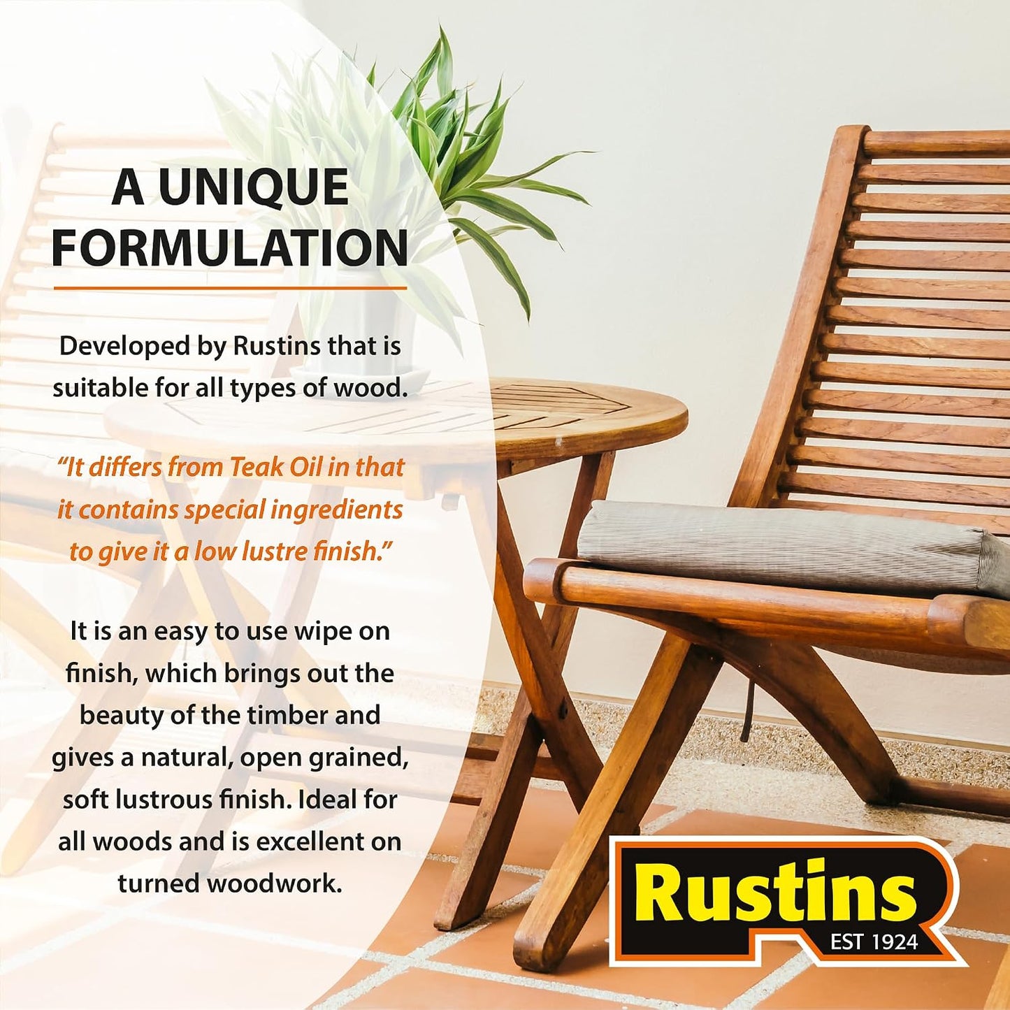 Rustins The Original Danish Oil 250ml | Rich, Natural Glow | Enhances Wood Grain Beautifully | Professional-Grade Finish | Easy DIY Application