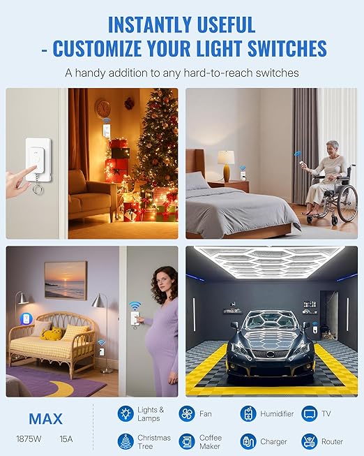 Remote Control Outlet with Two Switches, WILAWELS Wireless Light Switch with - Image 6