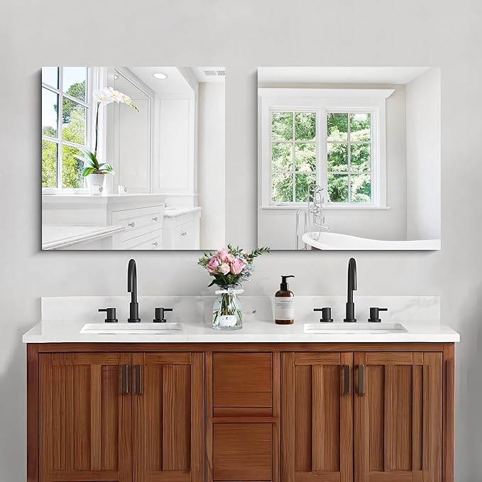 CILIBER Frameless Mirror, 24x24 inch Square Bathroom Mirrors - Image 3