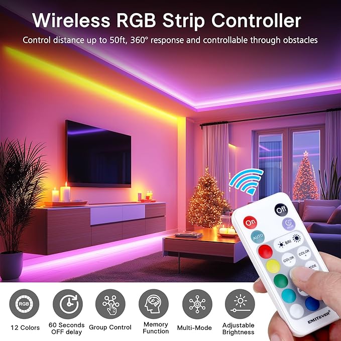 EMITEVER RGB LED Strip Light 16.4ft, Dimmable COB 24V Flexible LED Color - Image 6