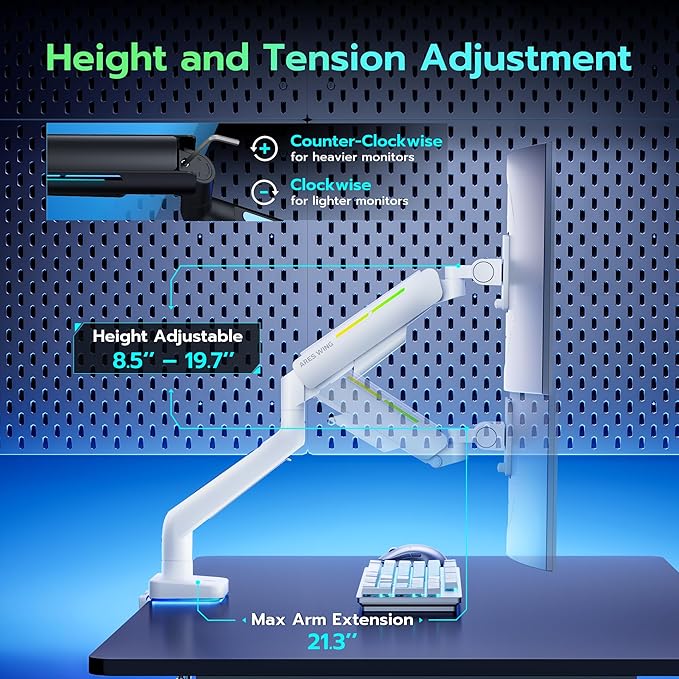 Ultrawide Monitor arm for 17-49'' Heavy Duty Screen up to 44lbs, Gas Spring - Image 7