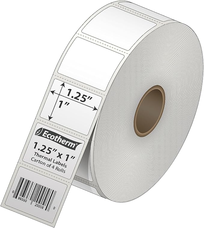 1.25" x 1" Thermal Labels | 4 Rolls | 5520 Labels | fits Zebra, Offnova Thermal - Image 2