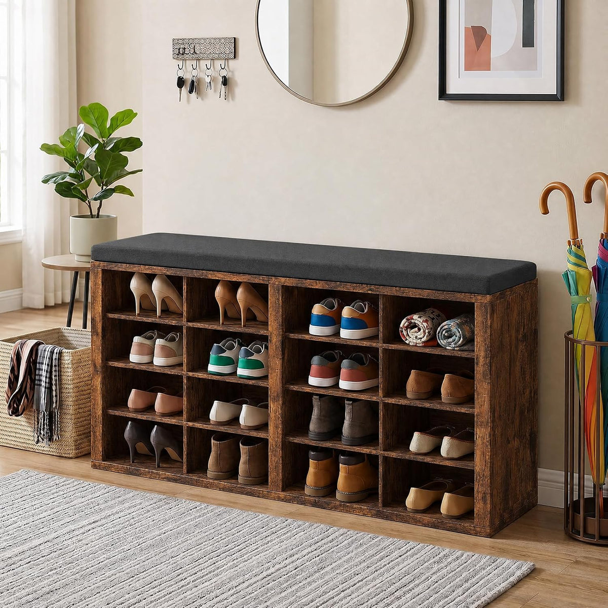 shoe rack bench, shoe storage bench with cushion, main product view