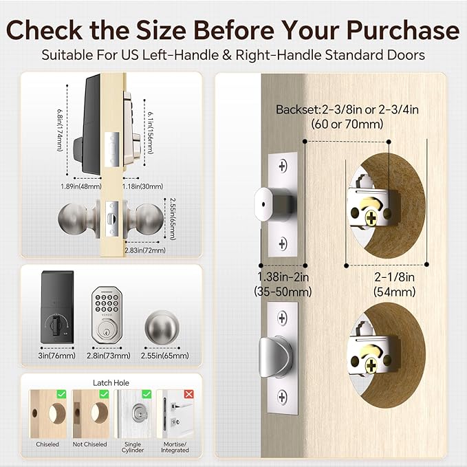 VCHOO Keyless Entry Door Lock Set WiFi Smart App Control Door Lock - Image 8