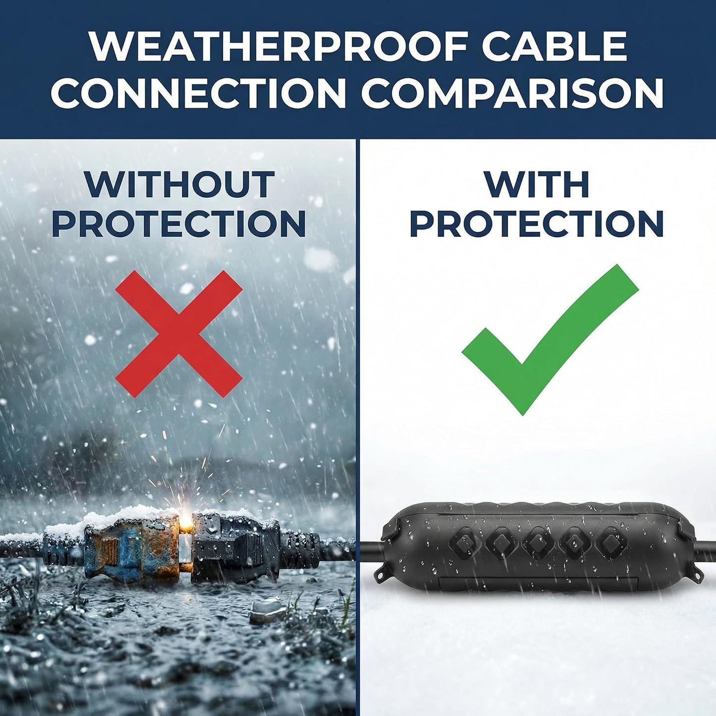 2 Pack Outdoor Extension Cord Cover IP44 Waterproof Safety Cover | Protects Outdoor Plugs from Rain, Snow, and Dust, Ideal for Christmas Lights, Garden Tools, and Holiday Decorations