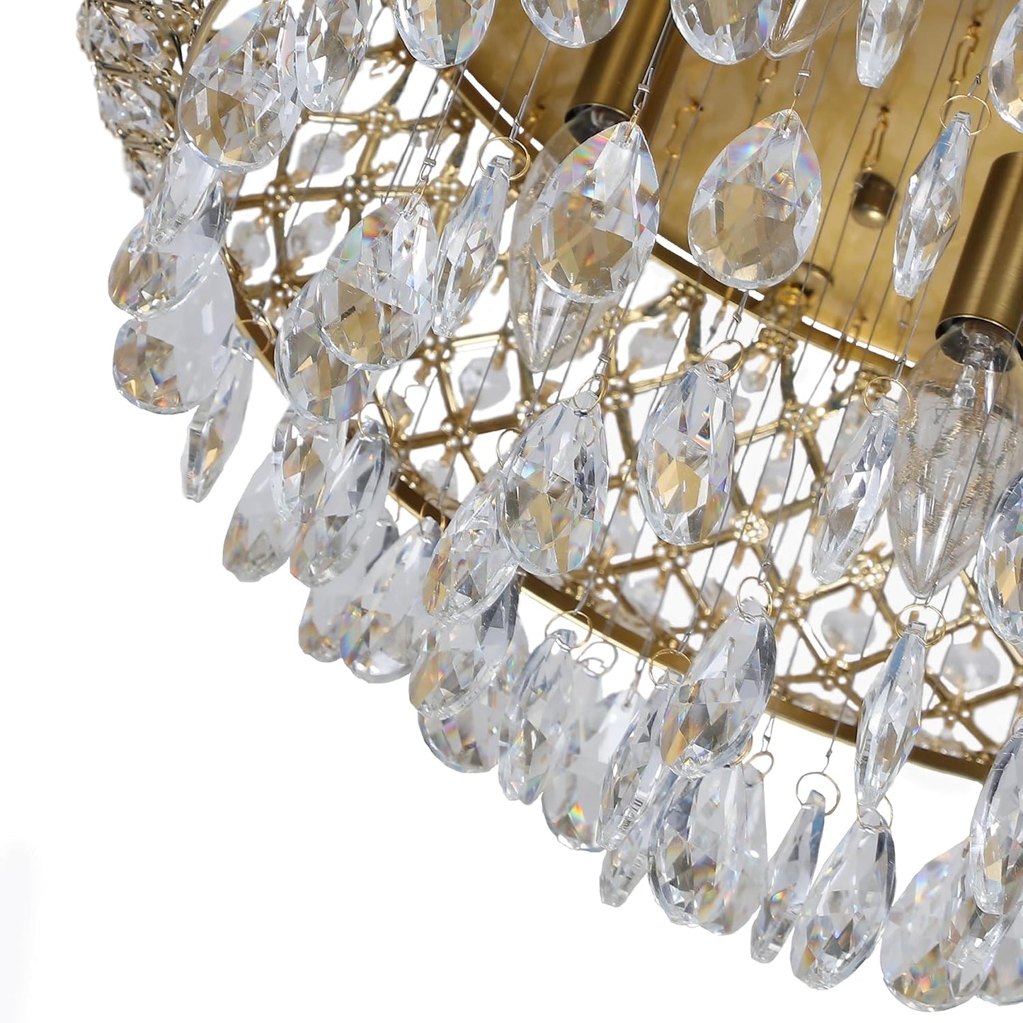 Maxax 19.5'' Crystal Brass Chandelier, 5-Light Large Vintage Farmhouse Ceiling Light Fixture, Drum Raindrop Metal Shade, French Empire, for Living Room Bedroom Dining Room Kitchen Entryway