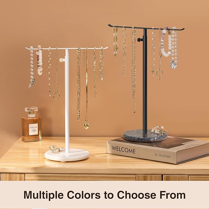 Josmimic White Necklace Holder Jewelry Organizer Stand – Adjustable Height - Image 4