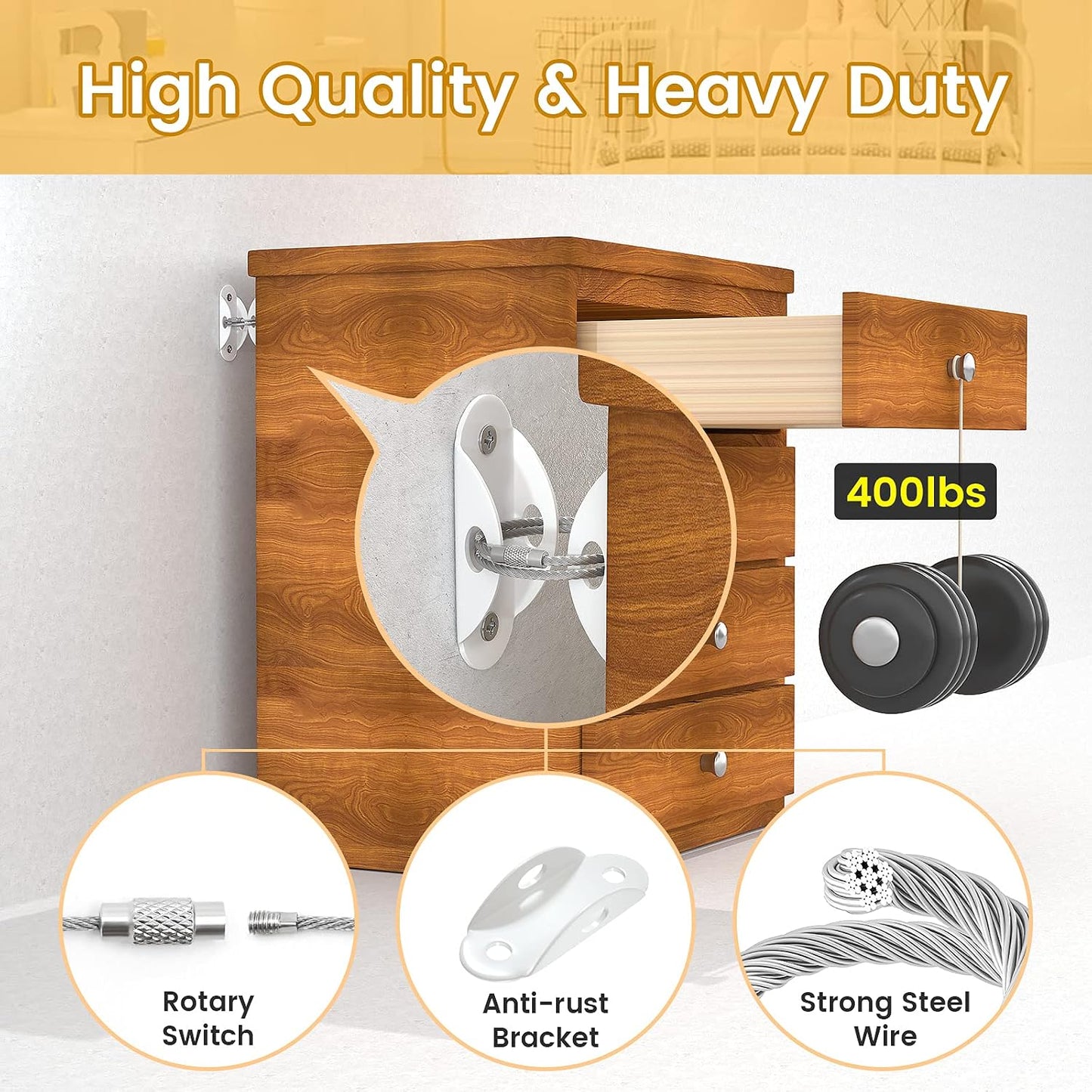 Booda Brand Furniture Anchors (10 Pack) for Baby Proofing, Furniture Straps Anti Tip Furniture Anchor Securing 400 lbs/Keep Baby Pet Safety from Falling Furniture, Metal White Earthquake Straps