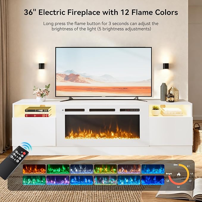 YISUFO 70" TV Stand with 36" Electric Fireplace, Large Modern Media - Image 2
