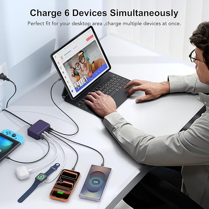 USB C Fast Charger, 100W GaN 6 Port Type C Charging Station Hub Block Cube - Image 5