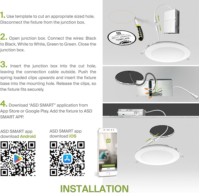 ASD 6 Pack LED Smart Recessed Lighting 6 Inch 15W, RGBW Color Changing Lights - Image 8