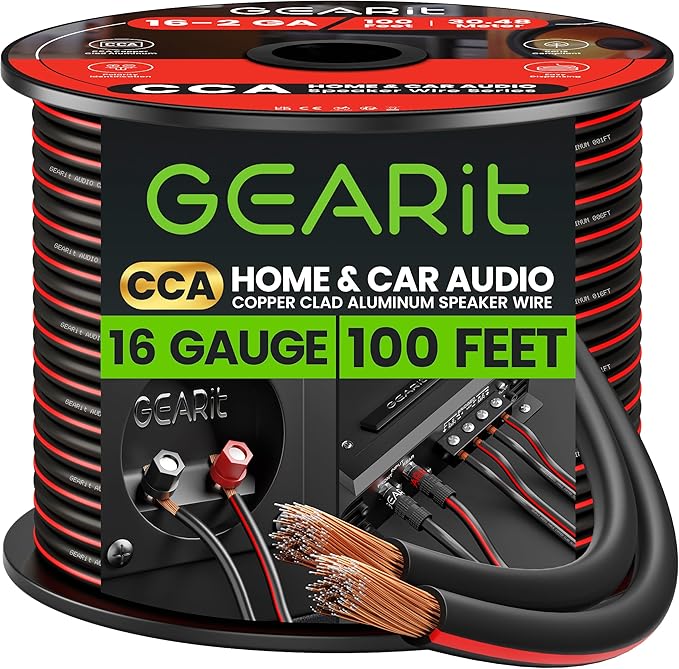 Speaker Wire 16 Gauge, GearIT Pro Series 16/2 AWG Speaker Cable Great Use by GEARit