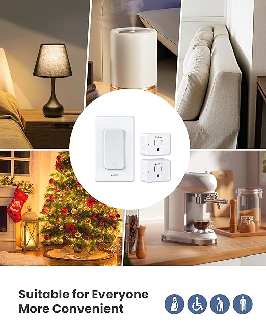 Zoiinet 2-Gang Remote Control Outlet Plug Switches, Upgrade Dual Switch Design - Image 5