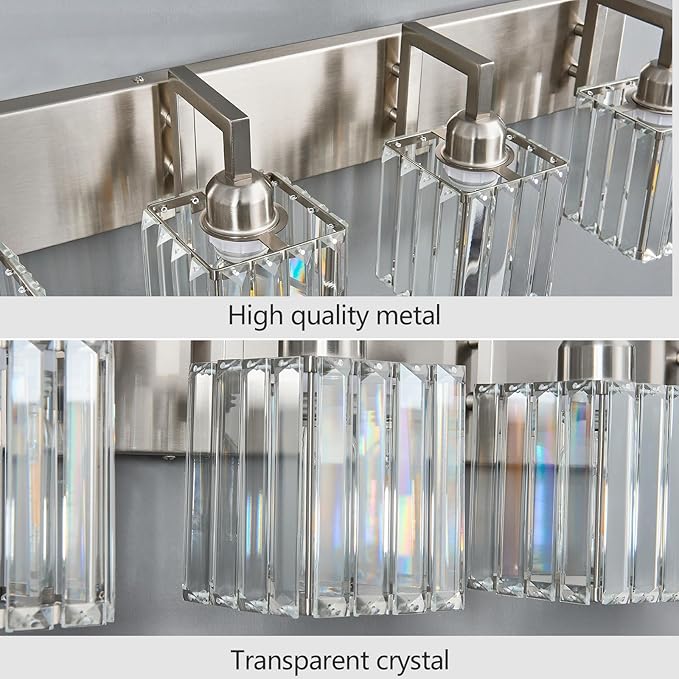 FDPBY Modern Bathroom Vanity Light 4-Lights Brushed Nickel Vanity Light Crystal - Image 6