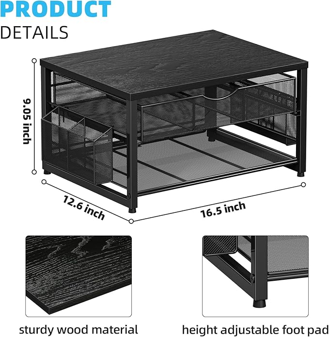 Marbrasse Wood Printer Stand for Desk, 2-Tier Desktop Printer Table for Home - Image 5