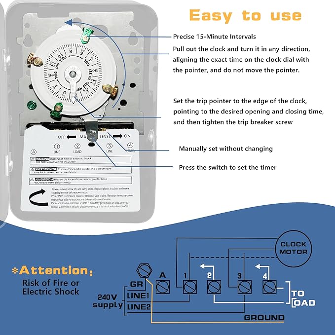 T104 Electromechanical Timer Switch, 40A Load Capacity, 1-12 Cycles Per Day - Image 3