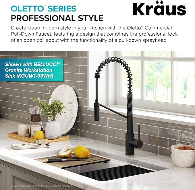 KRAUS Oletto Commercial Style Single Handle Pull Down Kitchen Faucet - Image 4