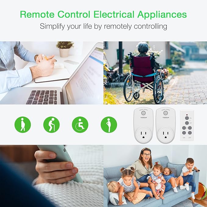 2 Pack Remote Control Outlet, TESSAN Wireless Electrical Plug Switch - Image 6