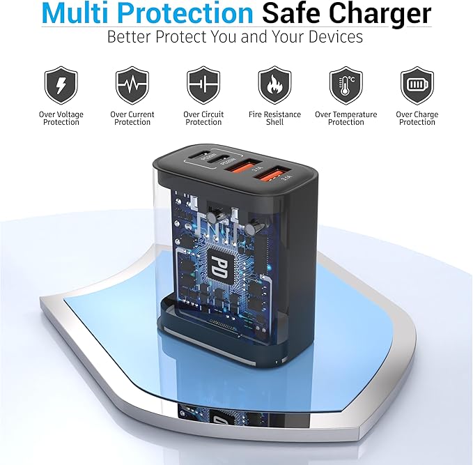 TT&C USB C Block 40W, 4 Ports Wall Plug Fast Charging Block, PD+QC Multiport - Image 2