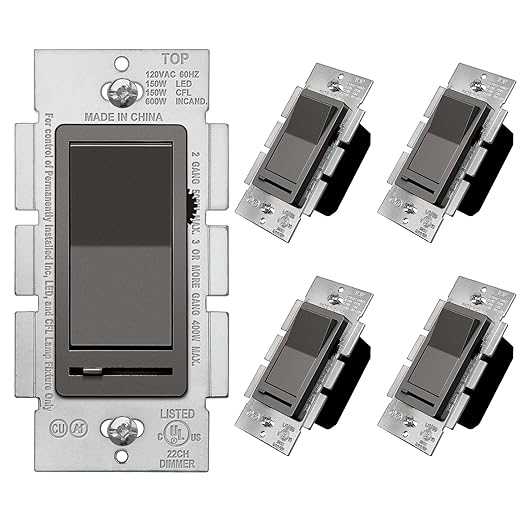 BESTTEN 5 Pack Matte Brown Dimmer Light Switch, Single Pole or 3-Way, Compatible by BESTTEN