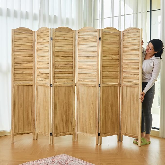 Room Dividers, 5.75Ft Individual Privacy Screens Foldable Wooden Louver & MDF by Svimi