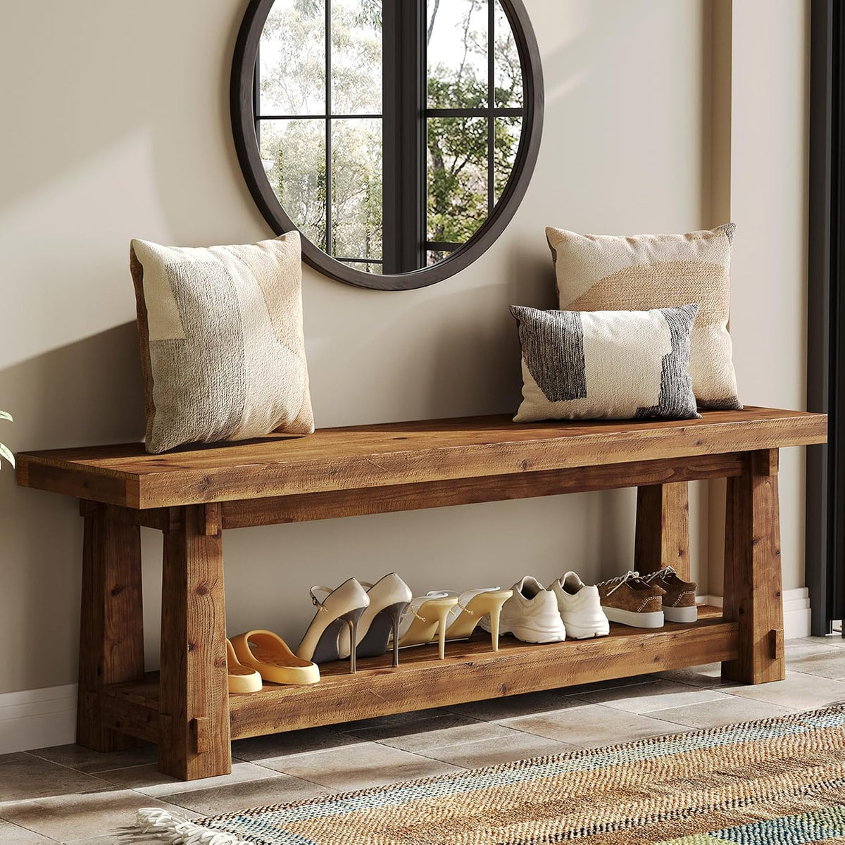 solid wood entryway bench, 55" rustic bench seat, main product view