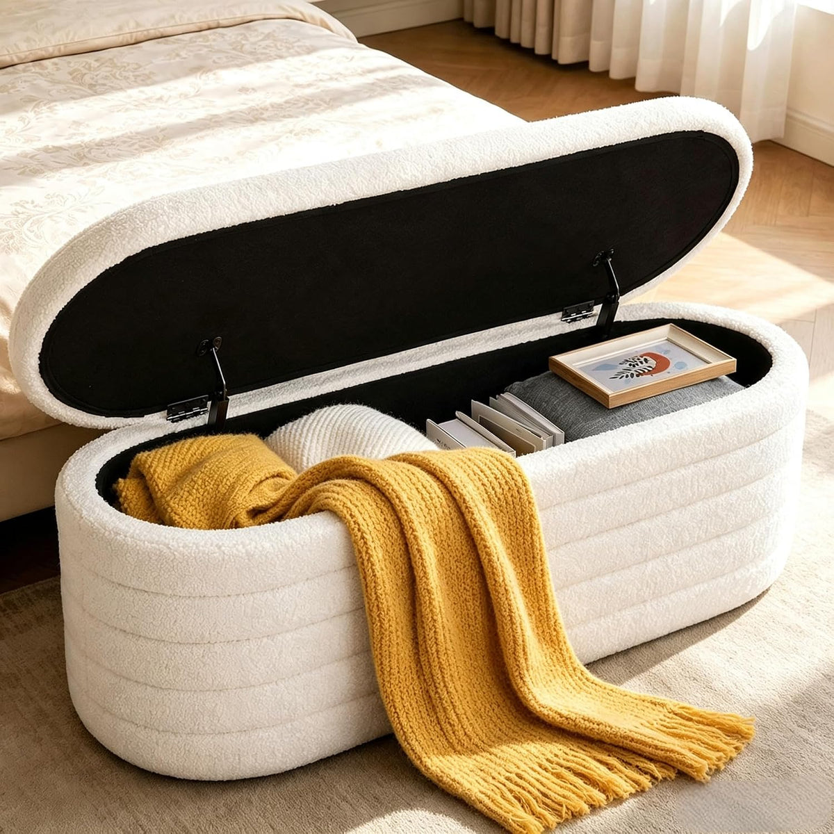 ottoman with storage 45.5" sherpa storage ottoman white, main product view