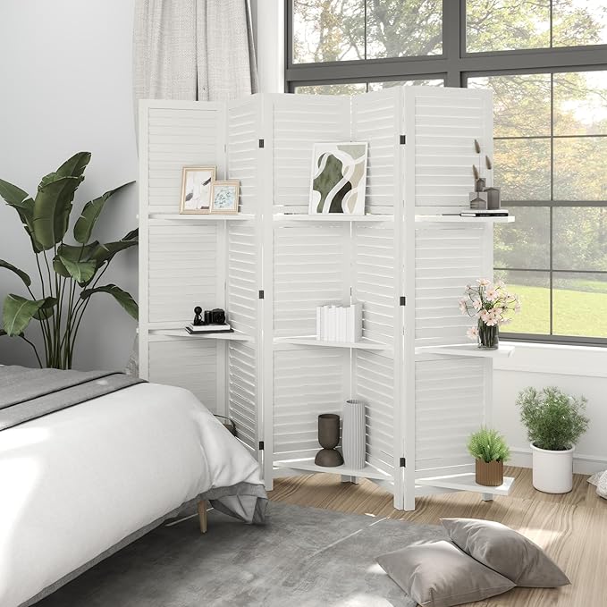HOMCOM Room Divider, 5 Panel 67" Tall Wood Privacy Screen - Image 8