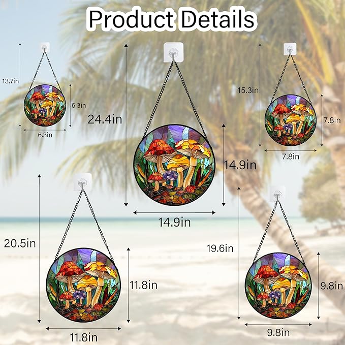 DASTOLL Stained Glass Window Hanging, Jungle Mushrooms Sun Catchers Diamond - Image 6