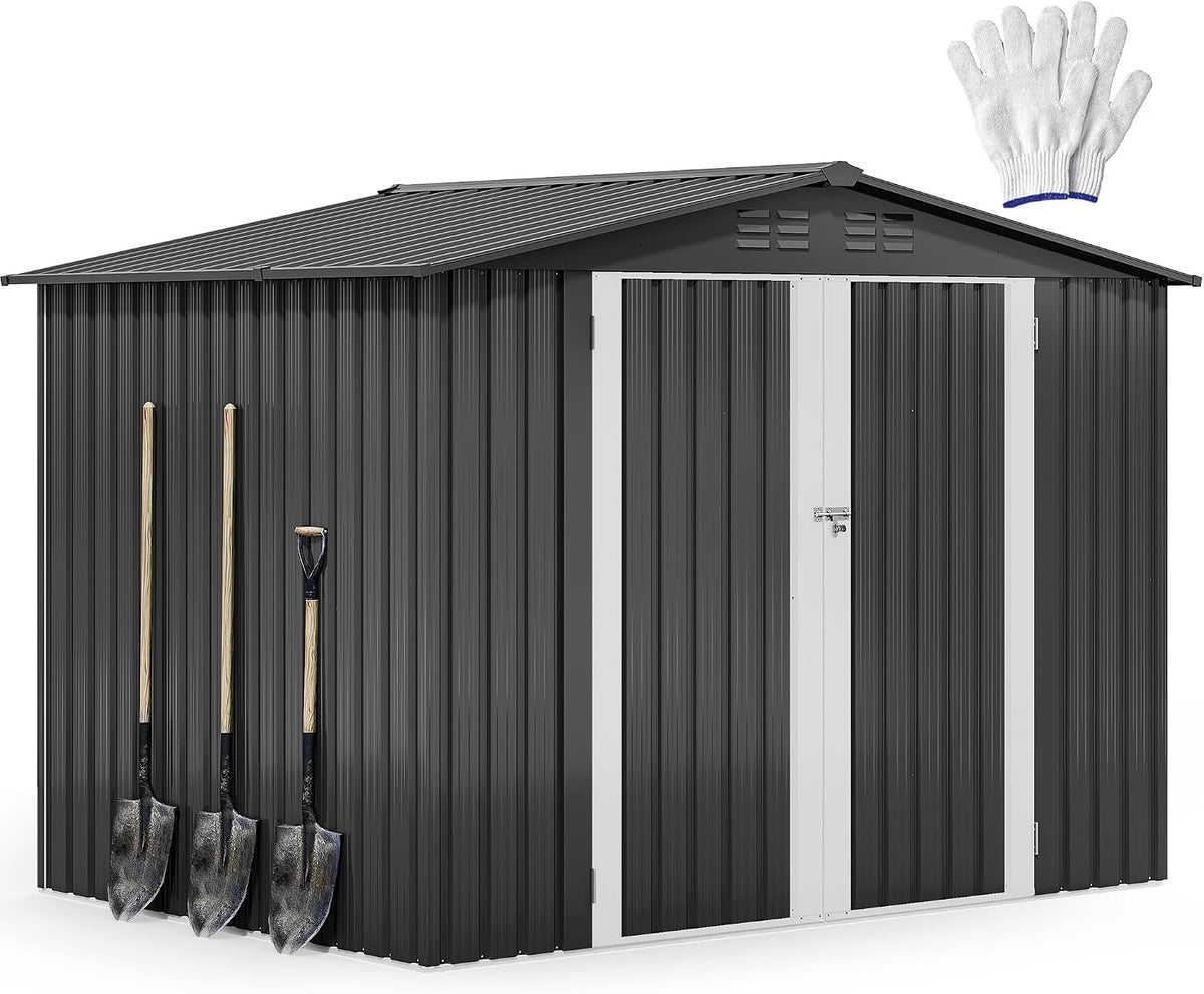 dwvo 7x5ft metal outdoor storage shed, waterproof tool, main product view