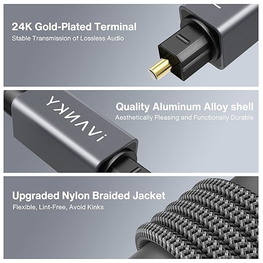 IVANKY Optical Audio Cable, 10ft Toslink Fiber Optic Cord, S/PDIF Digital - Image 4